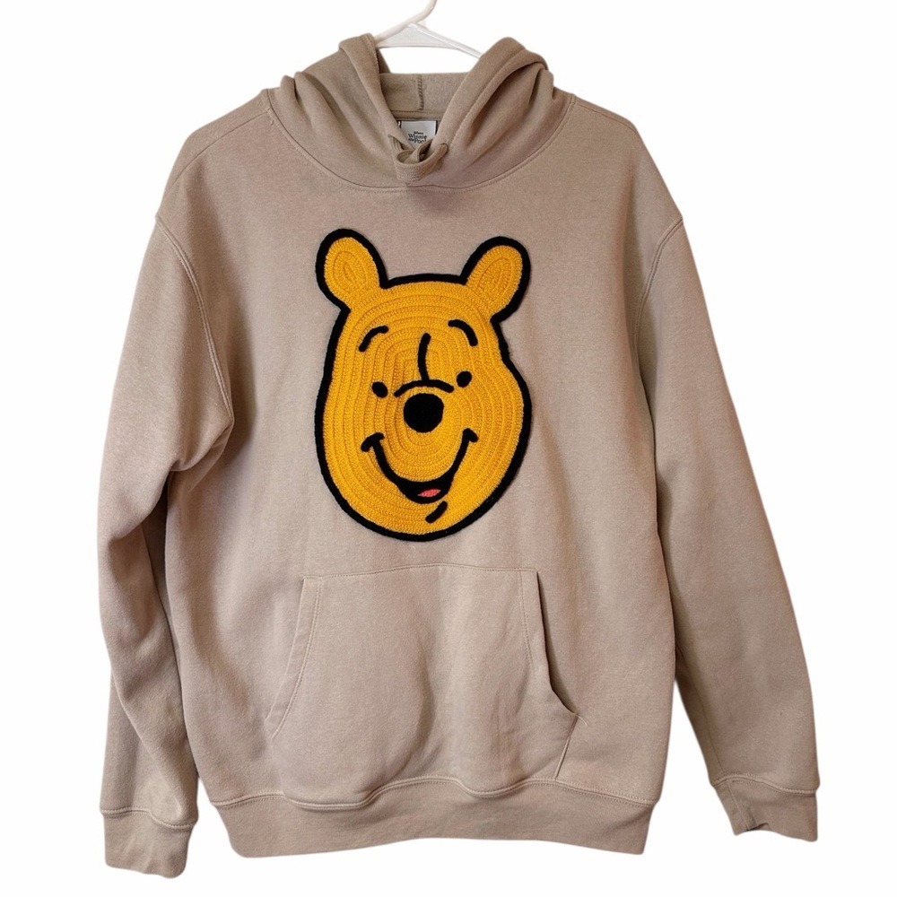 Disney Winnie the Pooh Hoodie Tan Crochet Patch Face Size Large
